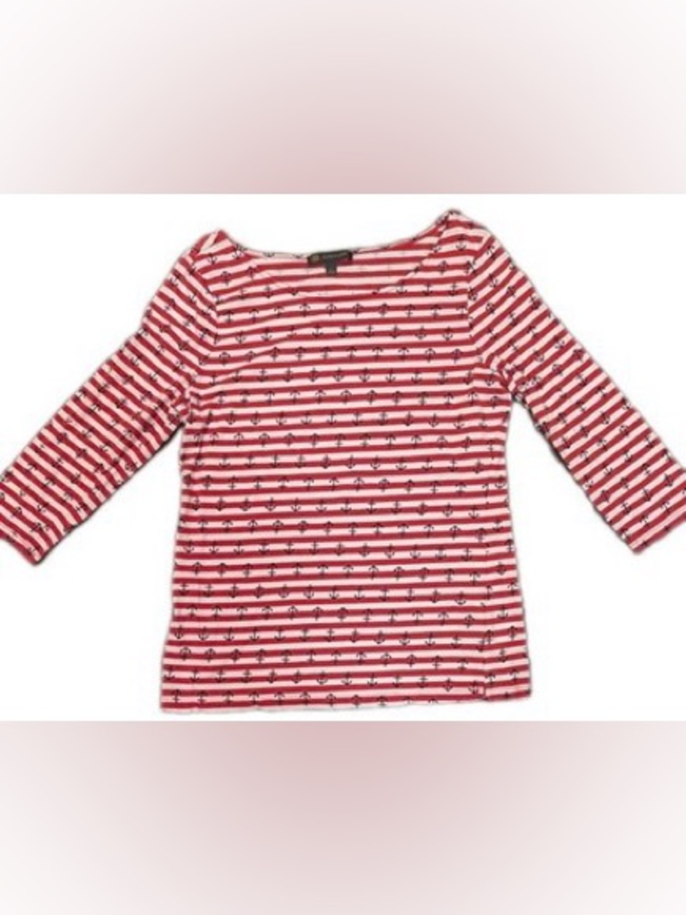 The Limited Red & White Striped Nautical Anchor Print Crew Neck Blouse Sz XS